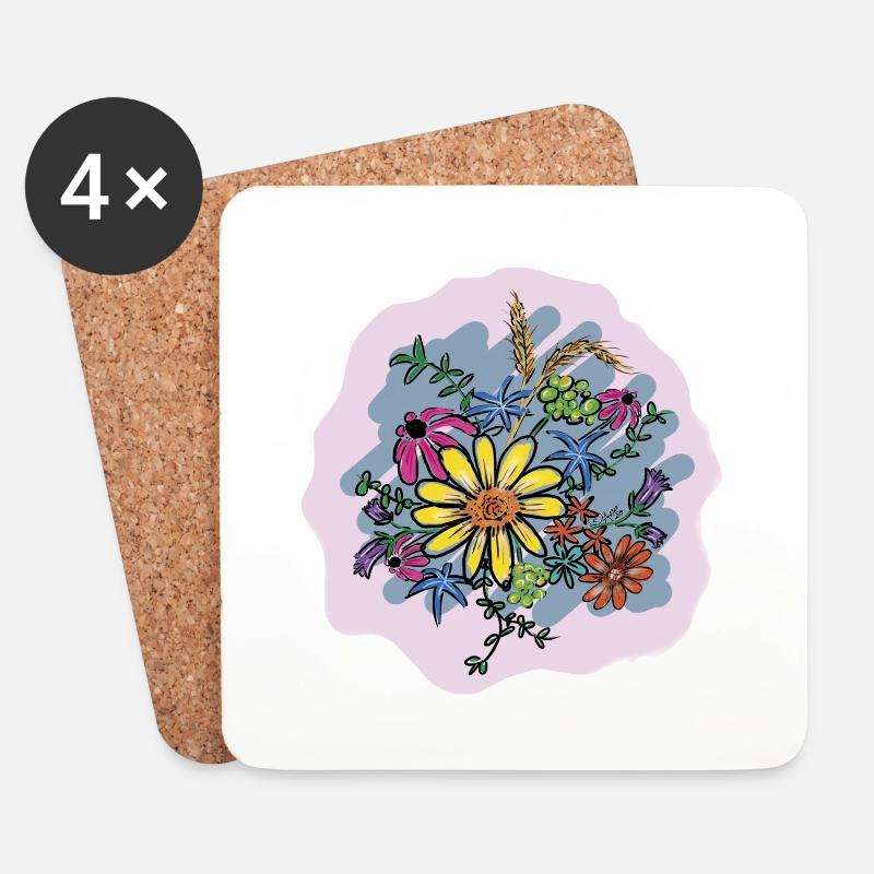 Buntes Blumenbouquet Illustration - Untersetzer (4er-Set) - Weiß