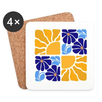 Fleurs rétro des années 70 et design solaire - Dessous de verre (lot de 4) - blanc - Devant