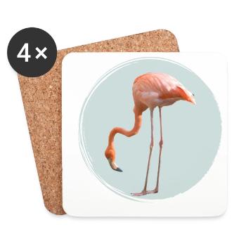 Flamant rose pastel en cercle - Dessous de verre (lot de 4) - blanc - Devant