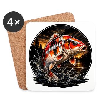 Rot-Weiß-Koi-Karpfen-Sonnenuntergangsdesign - Untersetzer (4er-Set) - Weiß - Vorne