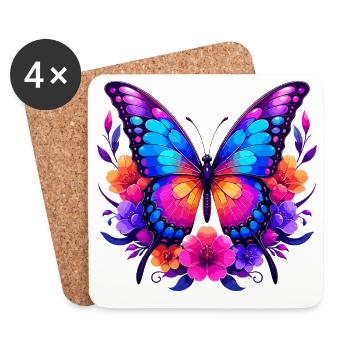 Rainbow Butterfly in Floral Wreath - Coasters (set of 4) - white - Front