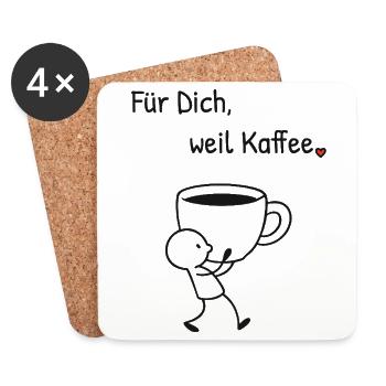 Für Dich weil Kaffee. Strichillustration mit Herz - Untersetzer (4er-Set) - Weiß - Vorne