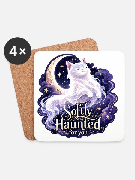 Softly Haunted White Moon Cat Gothic Celestial - Coasters (set of 4) - white