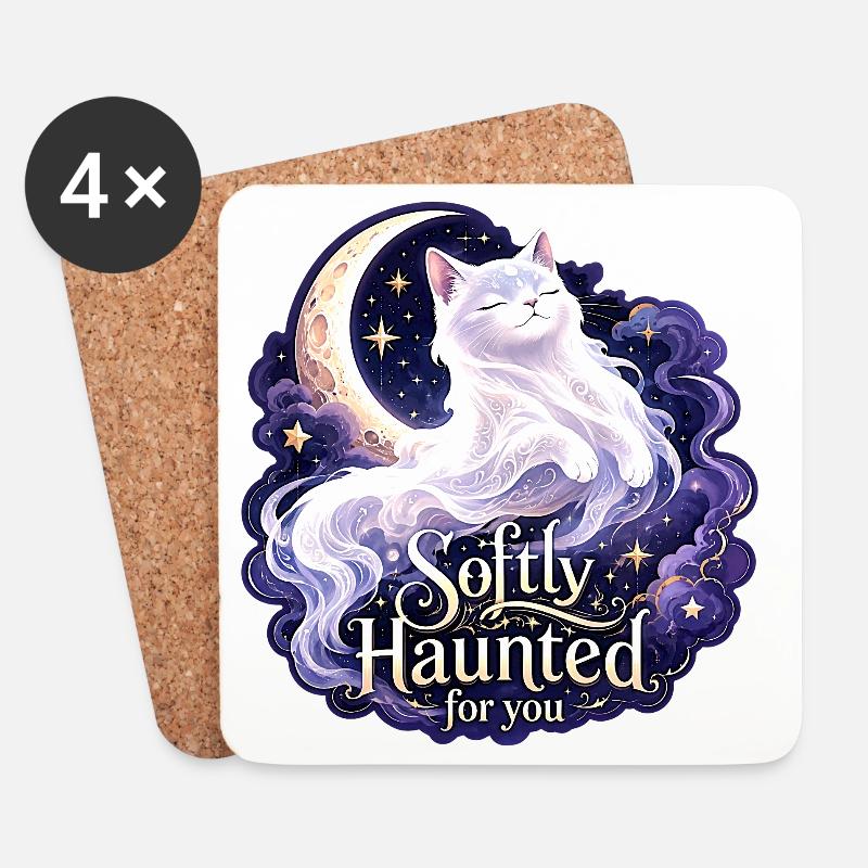 Softly Haunted White Moon Cat Gothic Celestial - Coasters (set of 4) - white