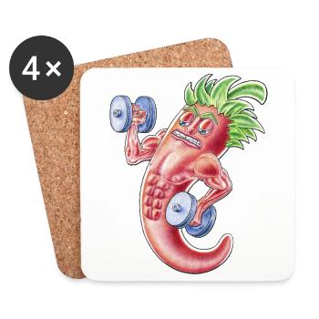 Poids en force avec piments animés musclés - Dessous de verre (lot de 4) - blanc - Devant
