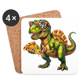 Cool Pizza T Rex Funny Dinosaur Food Lover Design - Coasters (set of 4) - white - Front