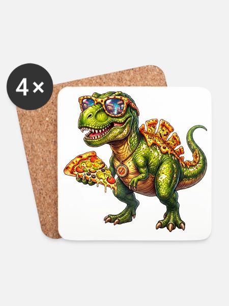 Cool Pizza T Rex Funny Dinosaur Food Lover Design - Coasters (set of 4) - white