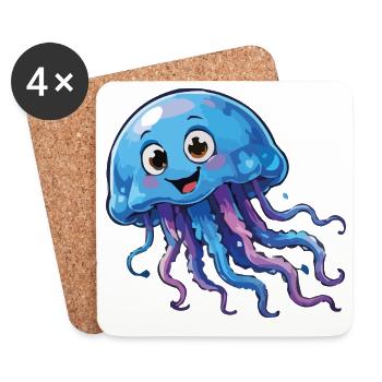 Blue Jellyfish Cartoon - Coasters (set of 4) - white - Front