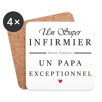 super infirmier - papa exceptionnel - Dessous de verre (lot de 4) - blanc - Devant