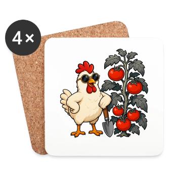 Chicken Gardener Tomaten Huhn Garten Humor - Untersetzer (4er-Set) - Weiß - Vorne