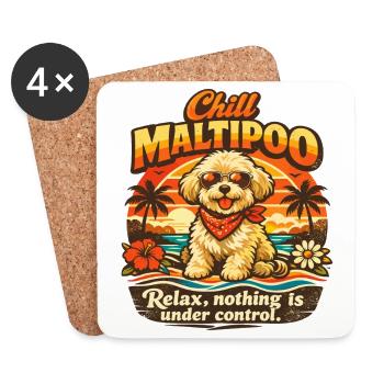Chill Maltipoo Retro 70s Hund Sonnenuntergang - Untersetzer (4er-Set) - Weiß - Vorne