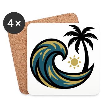 Welle Palme Surfen Strandurlaub Beachclub - Untersetzer (4er-Set) - Weiß - Vorne