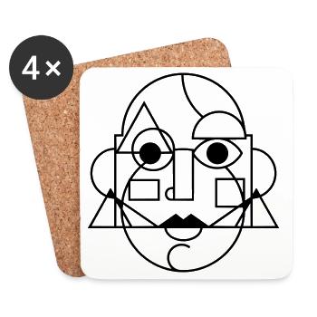 Visage d’art abstrait - Dessous de verre (lot de 4) - blanc - Devant