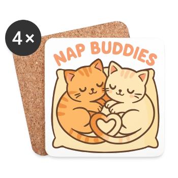 Süße Katzen Nap Buddies – Schlafen mit Herz - Untersetzer (4er-Set) - Weiß - Vorne