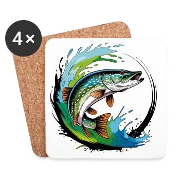 Pêche au brochet - Dessous de verre (lot de 4) - blanc - Devant