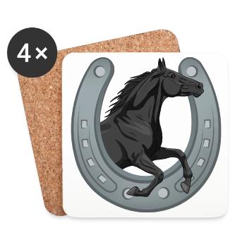 A galloping black Abaga horse that goes through a shoe - Coasters (set of 4) - white - Front