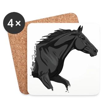 La tête d'un cheval noir au galop - Dessous de verre (lot de 4) - blanc - Devant