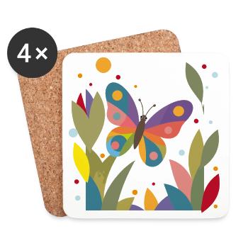 Bunter Schmetterling im Blumenfeld  - Untersetzer (4er-Set) - Weiß - Vorne