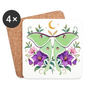 Moon butterflies over blossoms - Coasters (set of 4) - white - Front