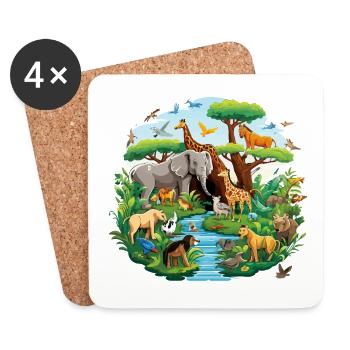 Dschungelpanorama der Tierwelt - Untersetzer (4er-Set) - Weiß - Vorne
