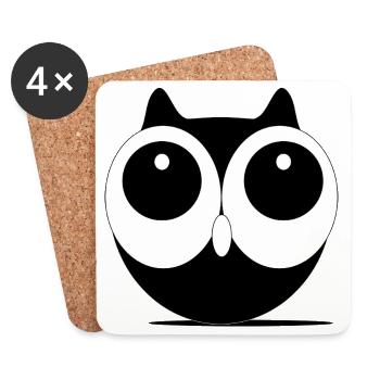 Großaugen  Eule Kawaii Schwarzweiß - Untersetzer (4er-Set) - Weiß - Vorne
