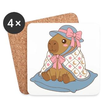Moonstar Capybara Vintage Bow – Cozy Toddler Gift - Coasters (set of 4) - white - Front
