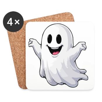 Cheerful Cartoon Ghost - Coasters (set of 4) - white - Front