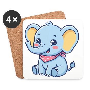 Bandana Bébé Éléphant Bleu - Dessous de verre (lot de 4) - blanc - Devant