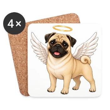 Cute Pug Angel Cartoon Dog Friends Animals - Coasters (set of 4) - white - Front