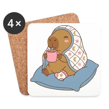 Cozy Night Capybara auf einem Kissen, während sie Kakao trinkt - Untersetzer (4er-Set) - Weiß - Vorne