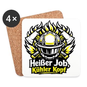 Heißer Job, Kühler Kopf Feuerwehr - Untersetzer (4er-Set) - Weiß - Vorne