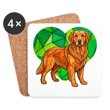 Cubist Golden Retriever Heart Geometric Pet Art - Coasters (set of 4) - white - Front