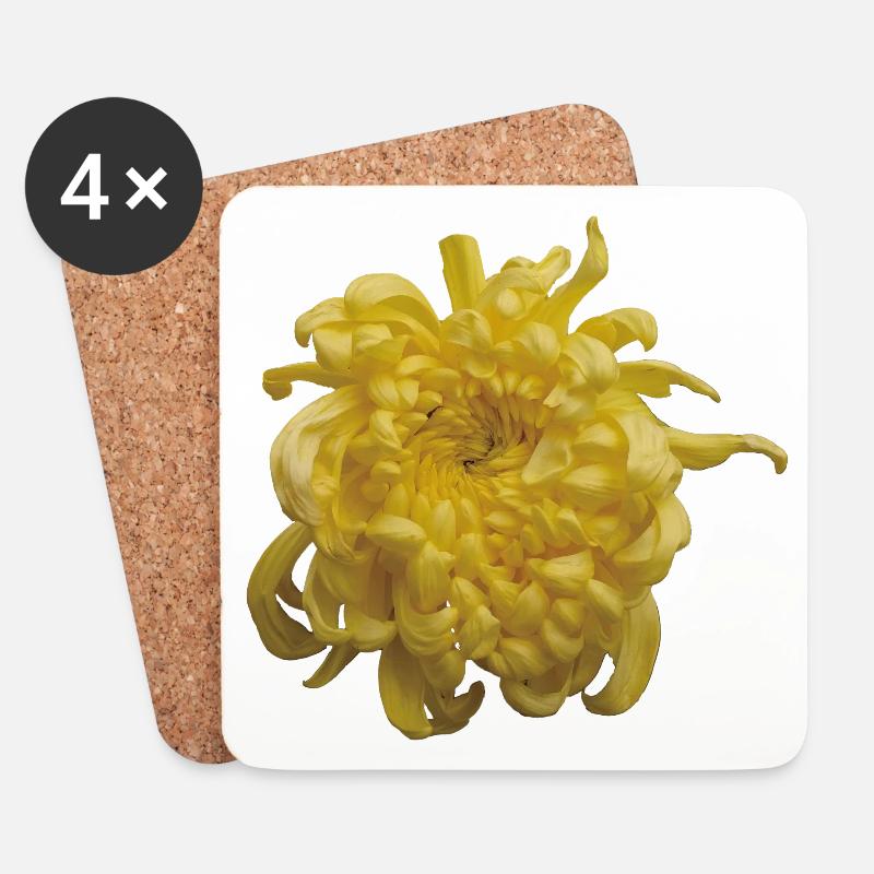 Vibrant_Yellow_Chrysanthemum_Flower - Dessous de verre (lot de 4) - blanc