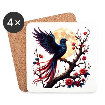Phénix bleu lunaire en fleurs - Dessous de verre (lot de 4) - blanc - Devant