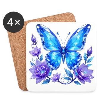 Blue Crystal Butterfly with Flowers - Coasters (set of 4) - white - Front