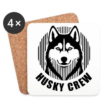 Husky Crew – Minimalist linear silhouette Hund - Untersetzer (4er-Set) - Weiß - Vorne