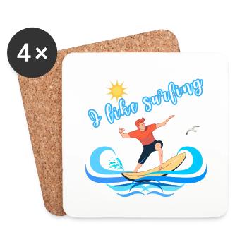 J’aime le surf – Design de plage d’été - Dessous de verre (lot de 4) - blanc - Devant