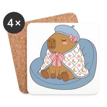 Niedliche Kapybara im Mondstern-Umhang – Babywear-Kunst - Untersetzer (4er-Set) - Weiß - Vorne