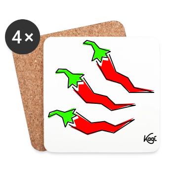drei Pepperonis - Untersetzer (4er-Set) - Weiß - Vorne