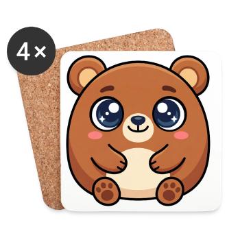 Ours câlin aux grands yeux pétillants - Dessous de verre (lot de 4) - blanc - Devant