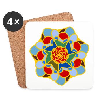 Mandala Floral Coloré Bleu Vert Jaune - Dessous de verre (lot de 4) - blanc - Devant