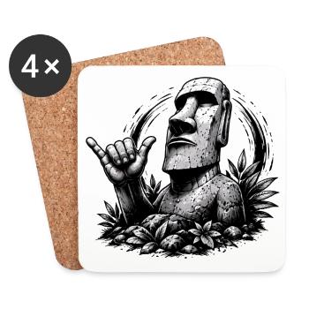 Moai Easter Island Statue with Shaka Sign - Coasters (set of 4) - white - Front
