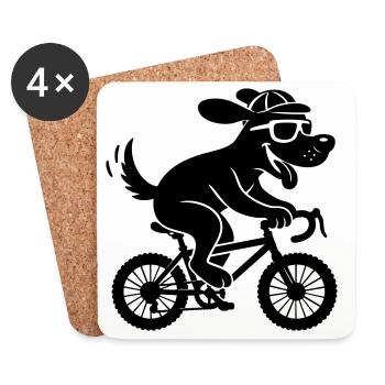 Un chien cool sur un cycliste à vélo - Dessous de verre (lot de 4) - blanc - Devant