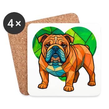 Cubist English Bulldog Heart Geometric Pet Art - Coasters (set of 4) - white - Front