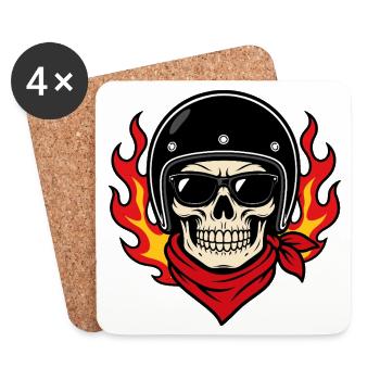 Vintage biker skull helmet and red bandana - Coasters (set of 4) - white - Front