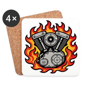 Vintage motorcycle engine in flames - Coasters (set of 4) - white - Front