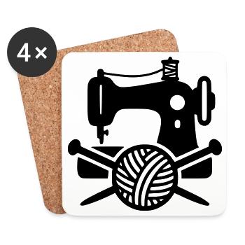 Sewing Machine Wool Knitting Sewing Handmade - Coasters (set of 4) - white - Front