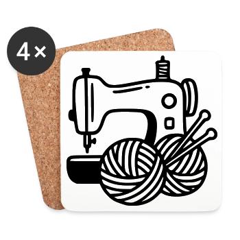 Sewing Machine Wool Knitting Sewing Handmade - Coasters (set of 4) - white - Front