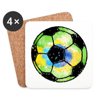 Football Brazil - Green Yellow Blue - Watercolor Painting - Coasters (set of 4) - white - Front