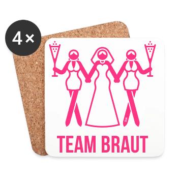 Team Braut (JGA Polterabend Sekt 3er / Pink) - Untersetzer (4er-Set) - Weiß - Vorne